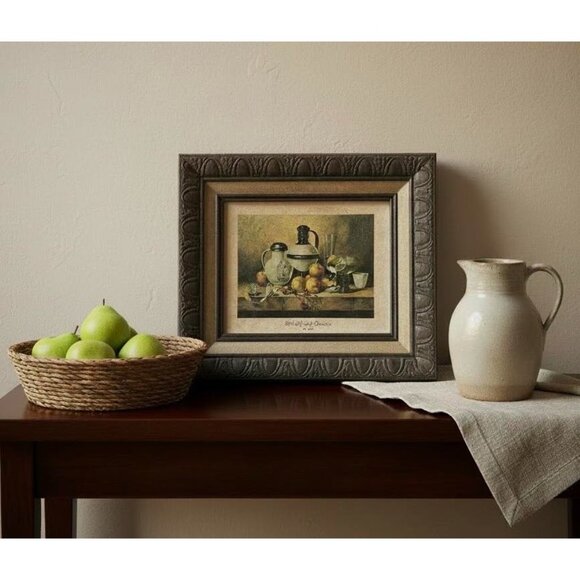 Vintage Framed Wall Art – “Still Life with Decanter” – 1970s European Fruit Bowl - Picture 2 of 13